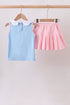 Blue pencil bow embroidery ruffle skorts set