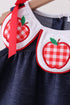 Navy Apple Applique Denim Bloomer Set