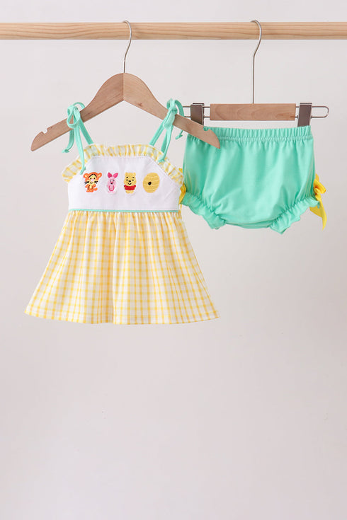 Mustard Honey Bear Embroidered Bloomer set