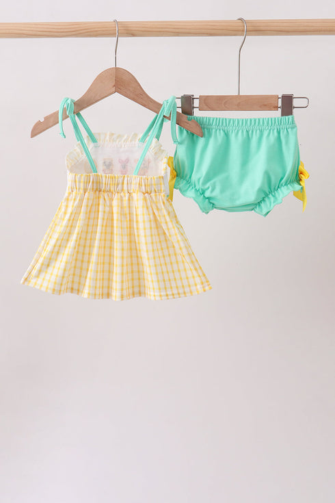 Mustard Honey Bear Embroidered Bloomer set