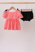 Red Character Plaid Embroidered Bloomer Set