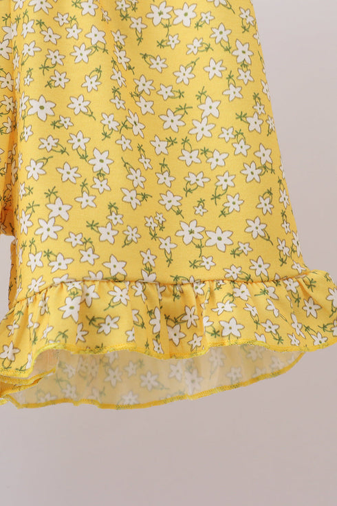Blue Bus Floral Applique Ruffle Set