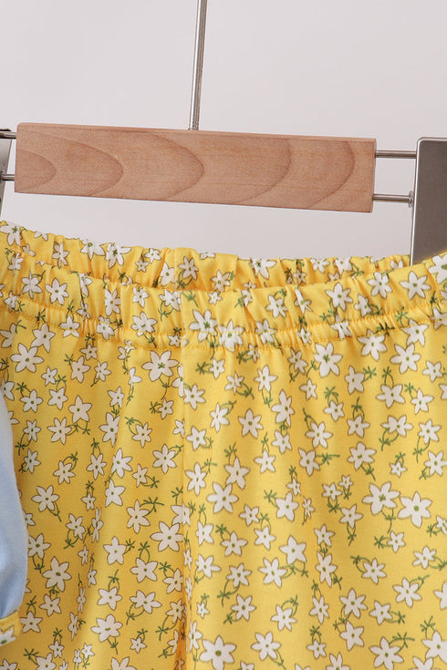 Blue Bus Floral Applique Ruffle Set