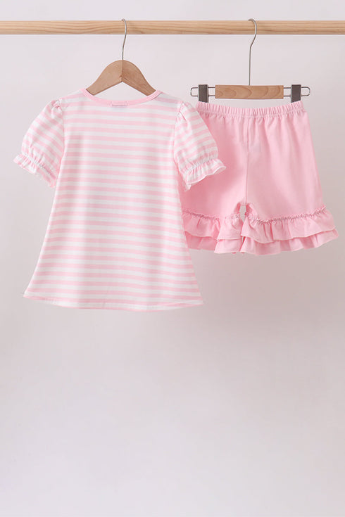 Pink Stripe Apple Book Appliqué Ruffle Set