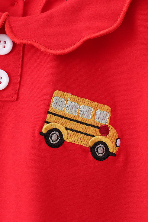 Red Bus Embroidered Skorts Set