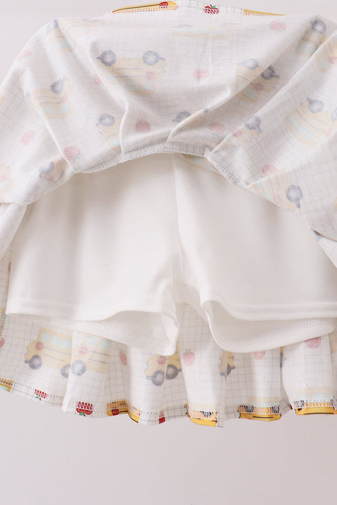 Red Bus Embroidered Skorts Set