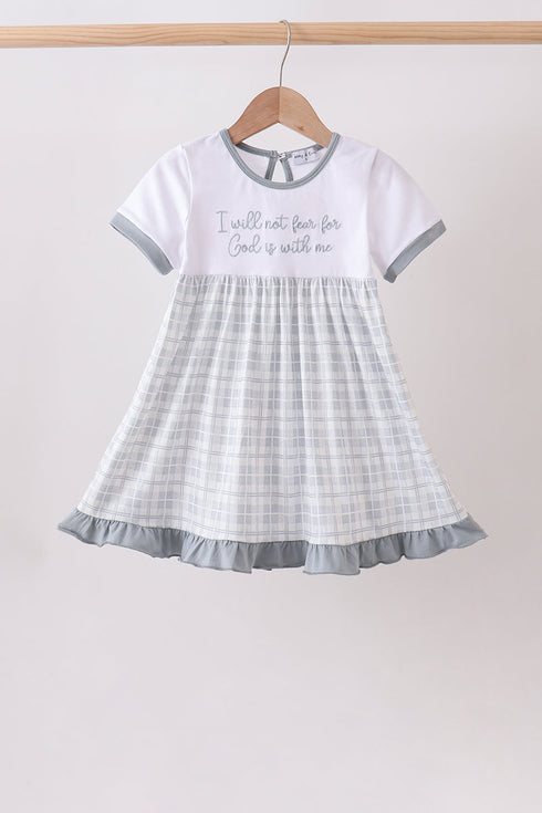 Blue Faith Quote Embroidered Dress