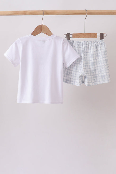 Blue Faith Quote Embroidered Shorts Set