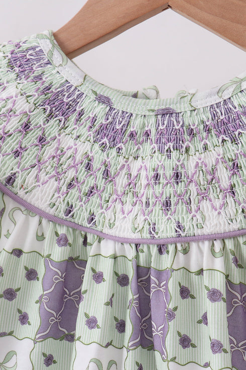 Purple Floral Smocked Bloomer Set