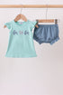 Blue Farm Tractor Embroidered Bloomer Set