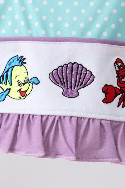 Blue under the sea Embroidered UPF Swim Set