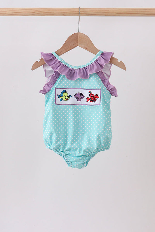 Blue under the sea Embroidered UPF Swim One-Piece