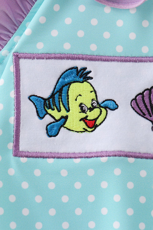 Blue under the sea Embroidered UPF Swim One-Piece