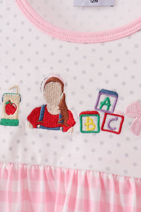 Pink Pencil ABC embroidery gingham bloomer set