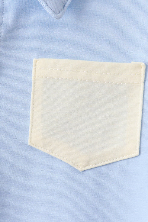 Blue Colorblock Pocket Shorts Set
