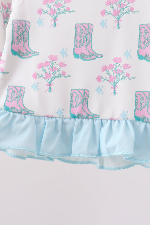 Blue Boots Ruffle Rashguard Set