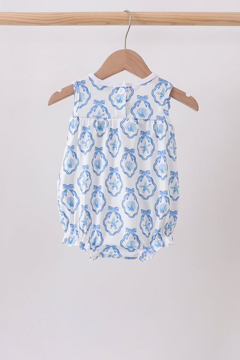 Blue Shells Embroidered Ruffle Bubble