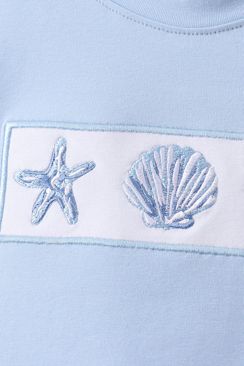 Blue Shells Embroidered Shorts Set