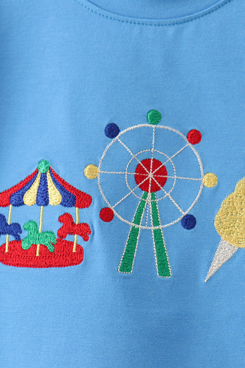 Blue Carousel Embroidered Shorts Set