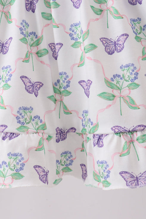 Purple Butterfly Applique Shorts Set