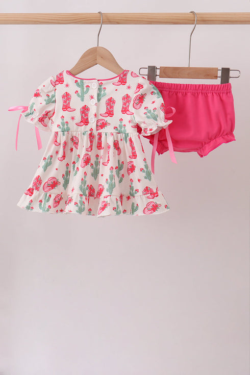 Pink Boots Smocked Bloomer Set