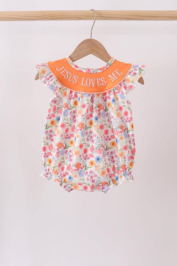Coral Jesus Loves me Embroidered Floral Bubble