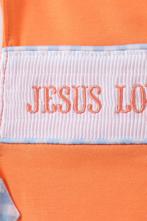 Coral Jesus Loves me Smocked Jon Jon