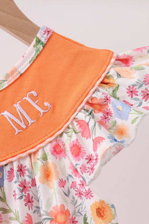 Coral Jesus Loves me Embroidered Floral Ruffle Dress