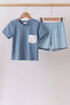 Blue Pocket Grid Shorts Set