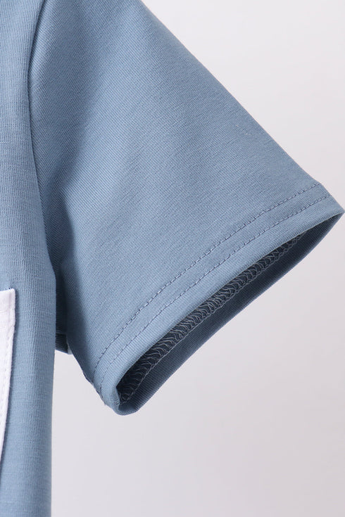Blue Pocket Grid Shorts Set