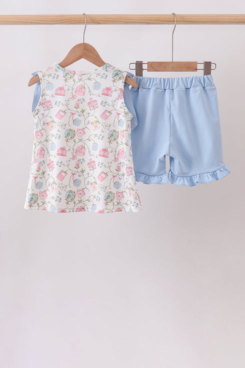 Blue Hydrangea Ruffle Shorts Set