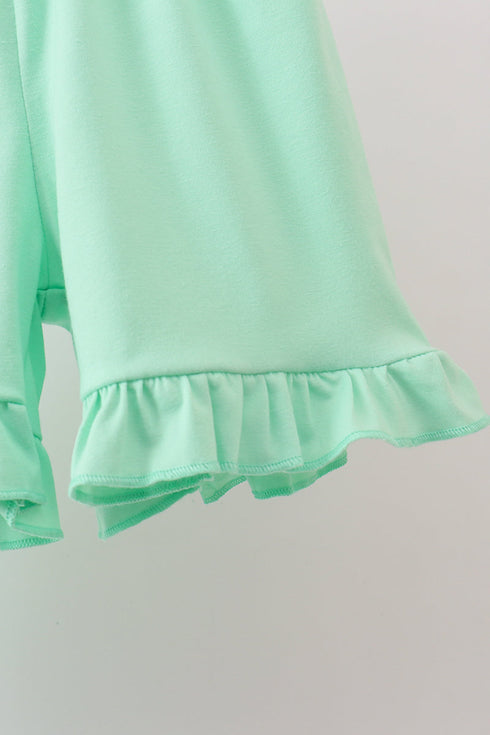 Green Butterfly Smocked Ruffle Shorts Set