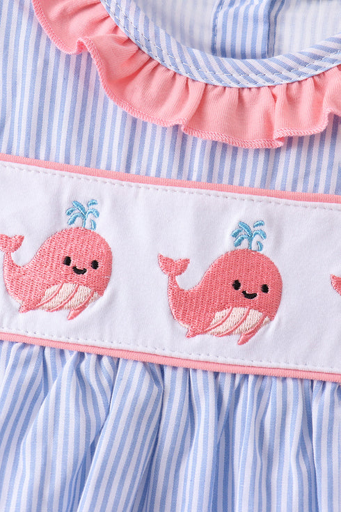 Blue Whale Embroidered Seersucker Bloomer Set