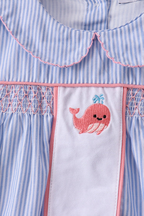 Blue Whale Smocked Seersucker Shorts Set
