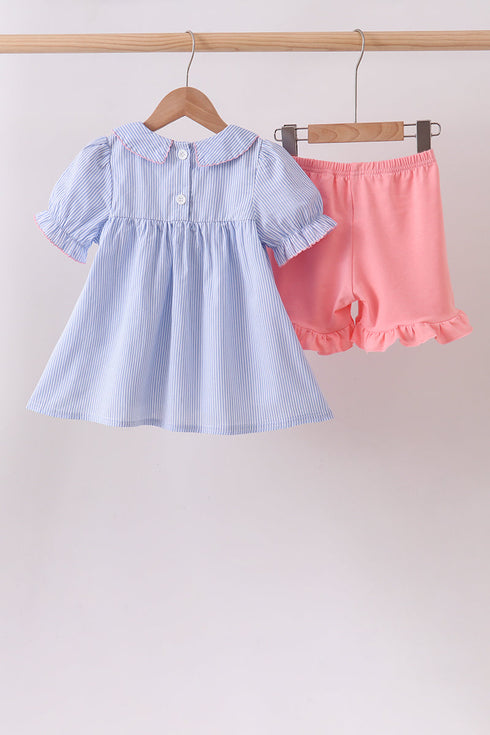 Blue Whale Smocked Seersucker Shorts Set