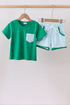 Green pocket grid shorts set