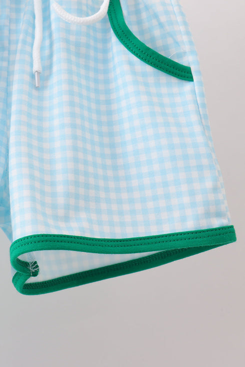 Green pocket grid shorts set