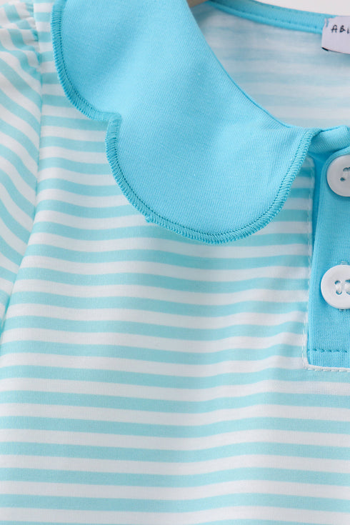 Blue Stripe School Bus Embroidered Top