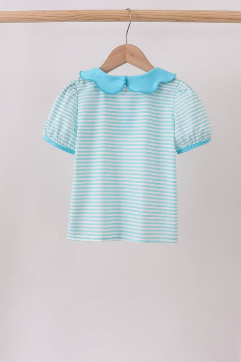 Blue Stripe School Bus Embroidered Top