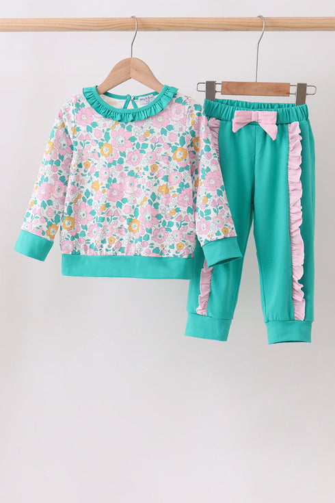 Green Floral Ruffle Jogger Set