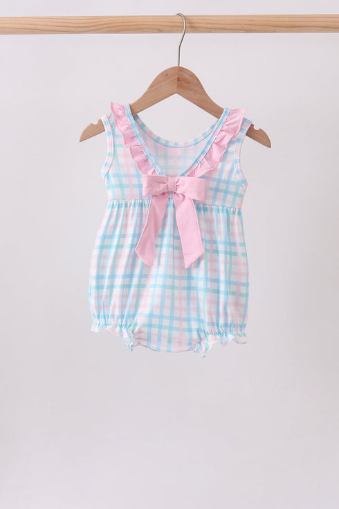 Pink Crocodile Smocked Gingham Bubble