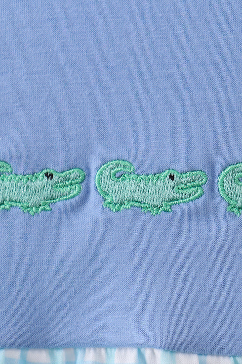 Blue Crocodile Embroidered Bubble