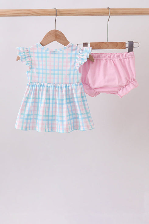 Pink Crocodile Smocked Gingham Bloomer Set
