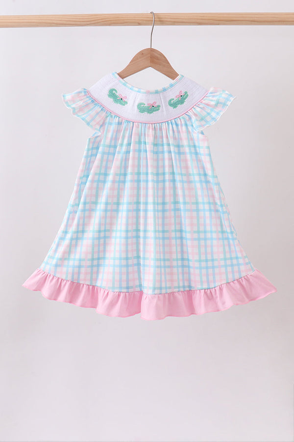Pink Crocodile Smocked Gingham Dress
