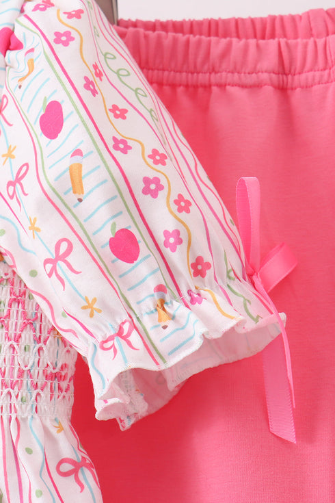 Pink Apple Smocked Ruffle Shorts Set