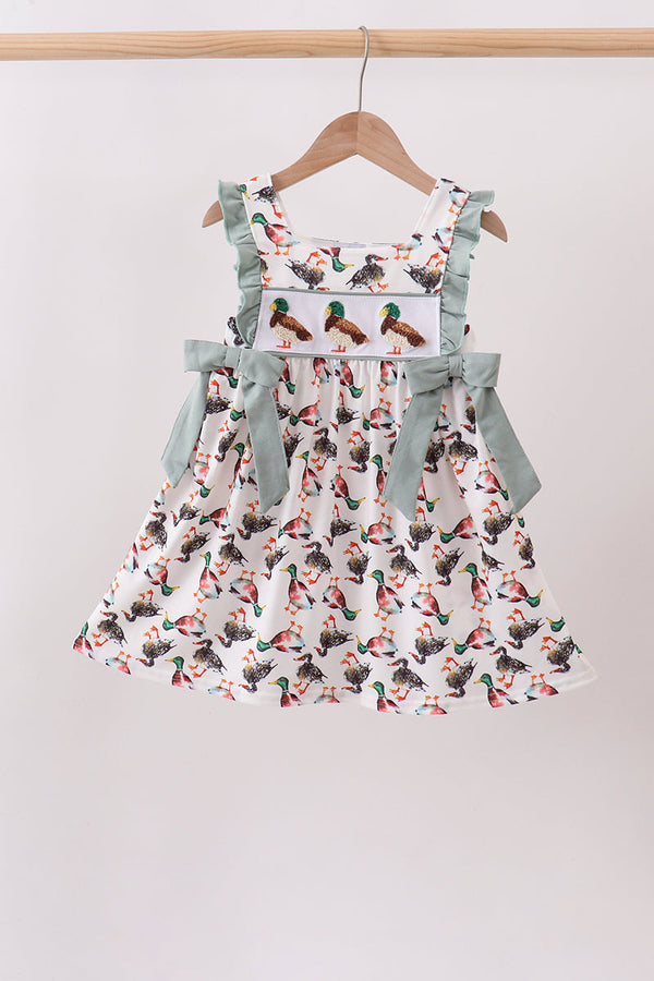 Sage Mallard French Knot Ruffle Dress