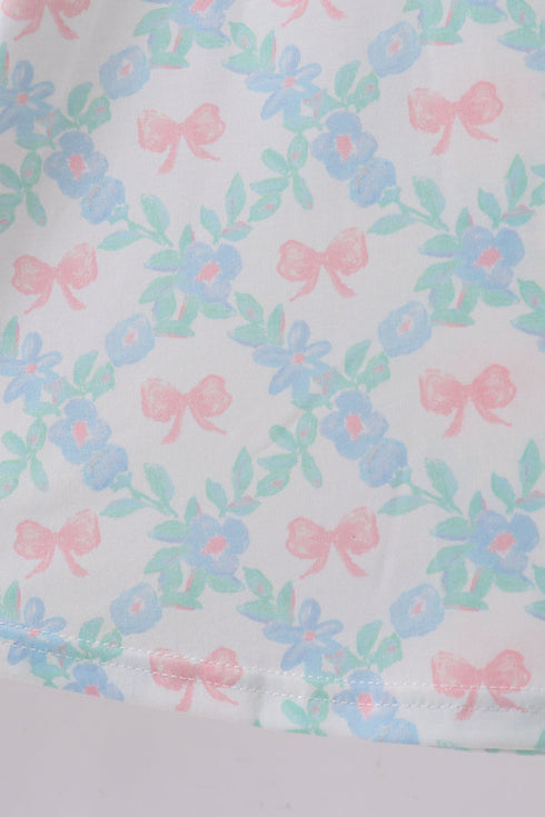 Pink Floral Bow Print Dress