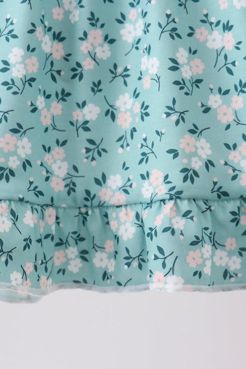 Green Floral Smocked Ruffle Bloomer Set