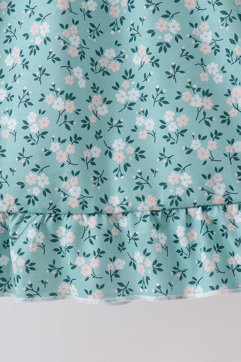 Green Floral Smocked Ruffle Shorts Set