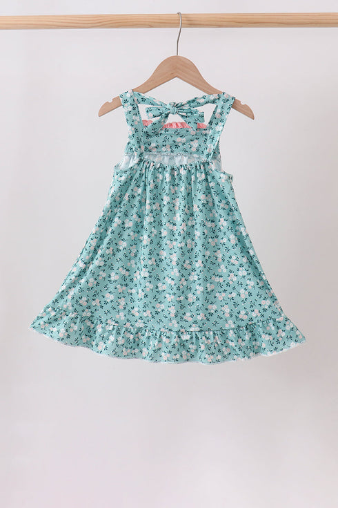 Green Floral Smocked Ruffle Dress